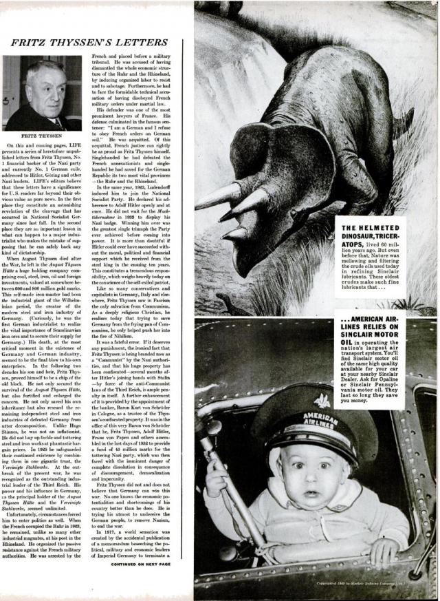 Fritz Thyssen's Letters to Hitler, Page 1 Fritz Thyssen's Letters to Hitler, Page 1